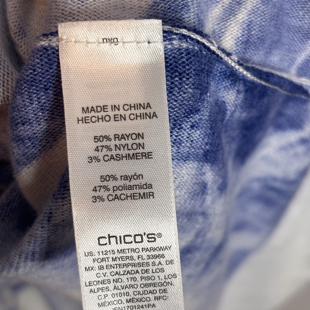 Chico's Womens Blue Floral 3/4 Sleeve Cashmere Blend Tunic Sweater sz 2/Large - Picture 5 of 10